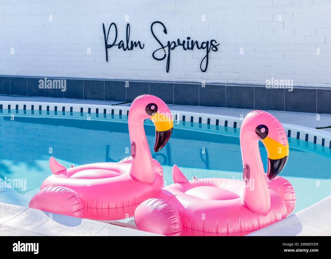 Pink flamingo swimming pool floating toys in Palm Springs, California