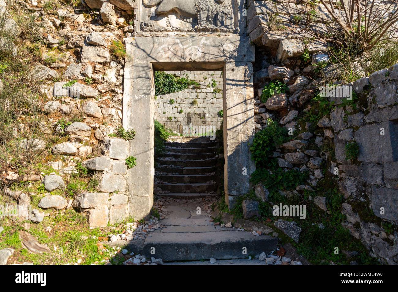 Kotor, Montenegro - FEB 14, 2024: The fortifications of Kotor are an ...