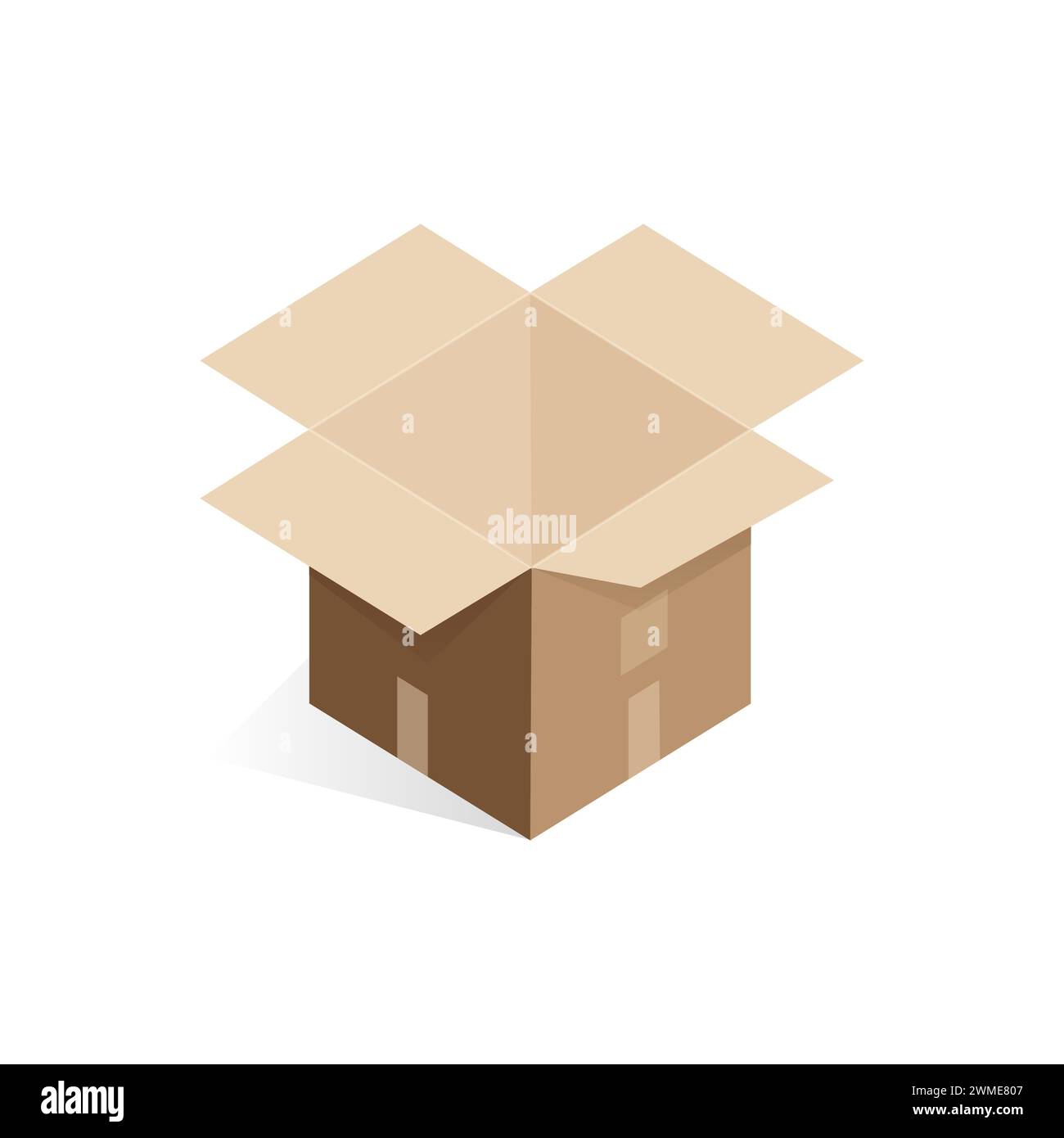 Isometric open empty cardboard box, unbuttoned postal package vector ...