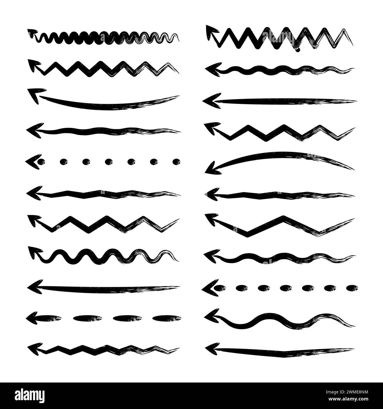 Grunge hand drawn arrows, highlighter lines. Marker stroke, brush pen ...
