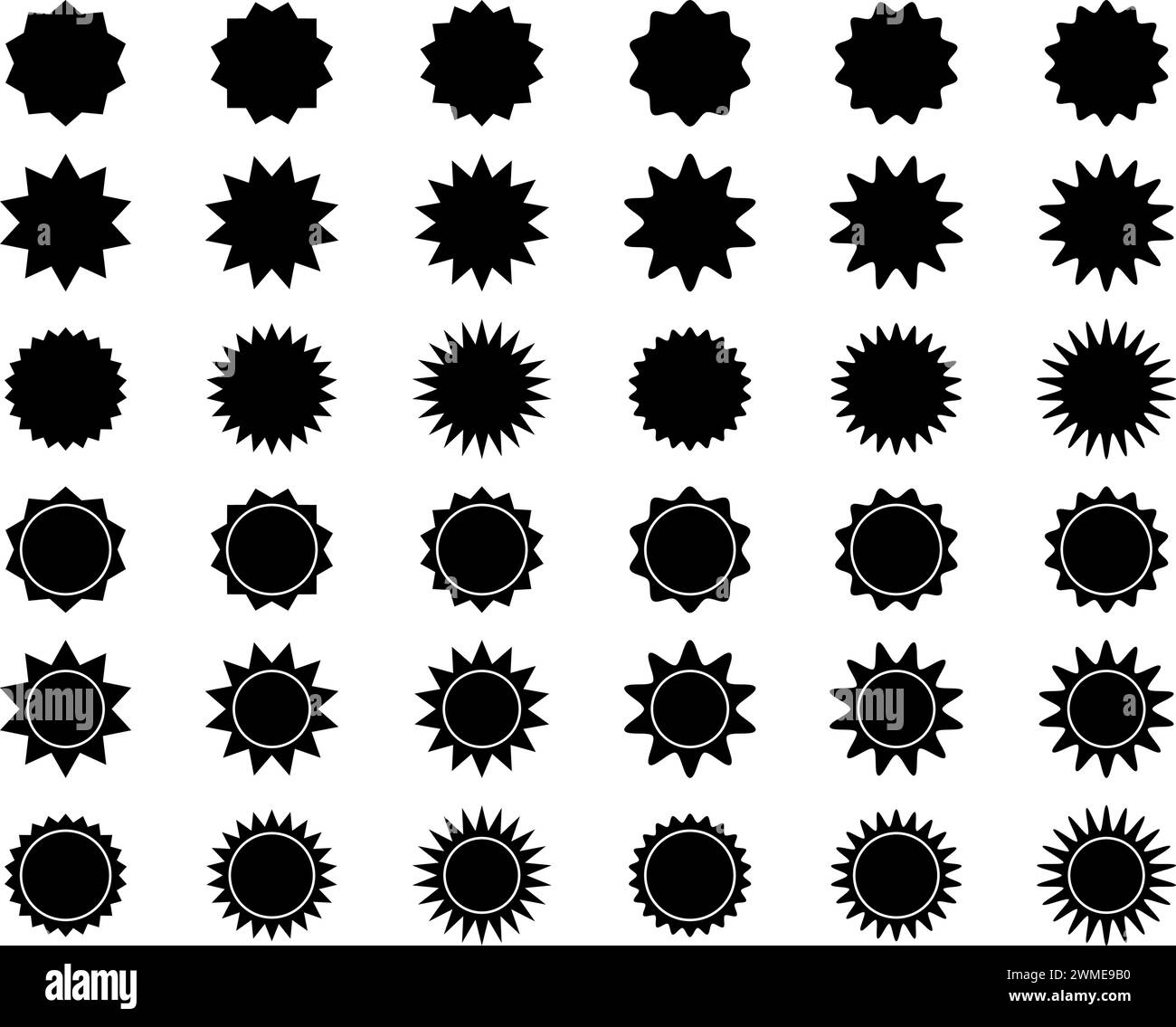 Set of round badges, stamps, labels, price tags with zig zag and wavy