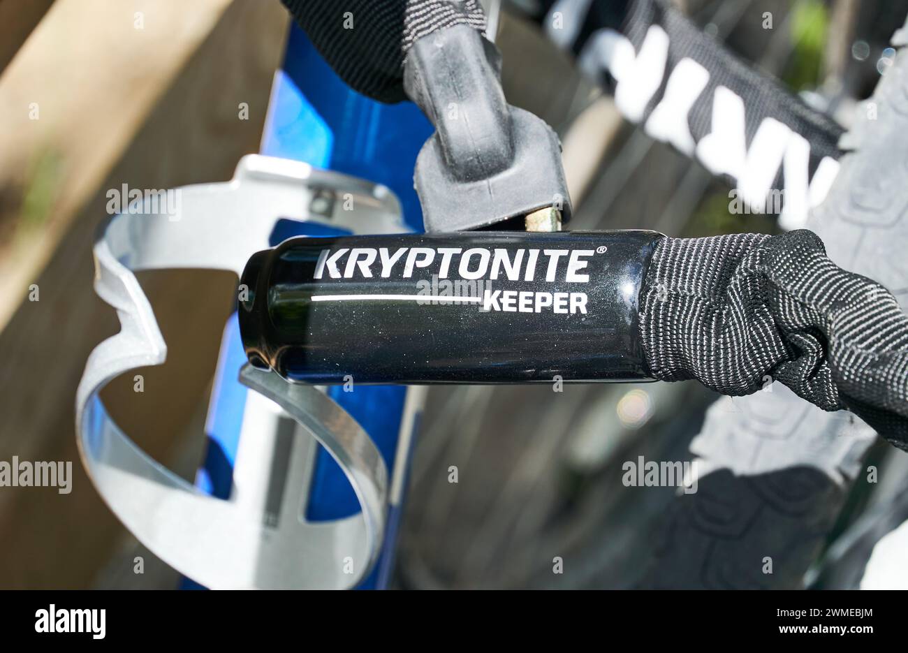 Kryptonite lock on a bike. Kryptonite locks are known for their