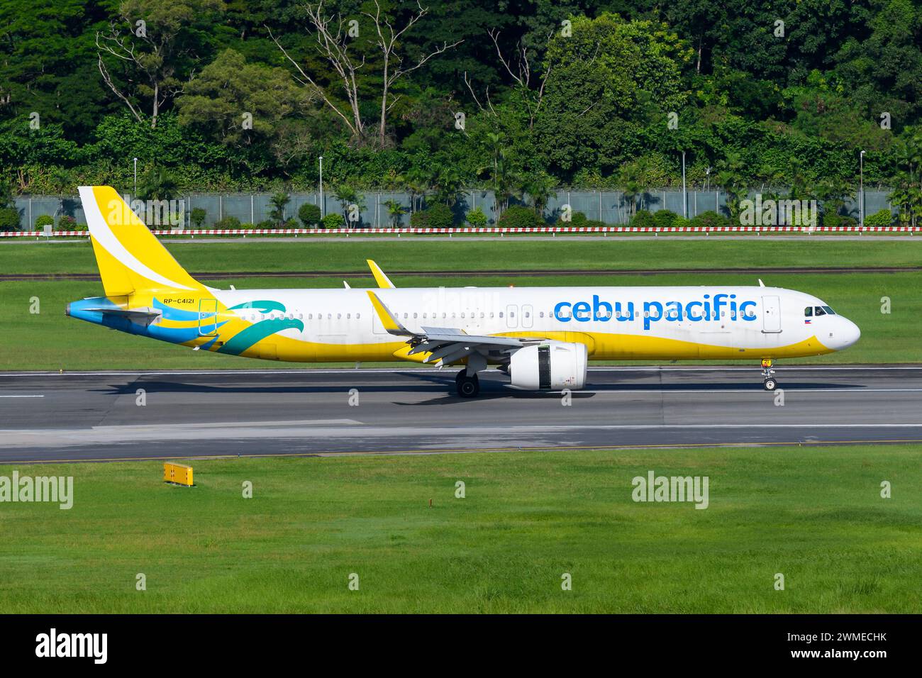 Cebu Pacific Airbus A321 aircraft landing. Plane of Cebu Air Pacific model A321neo. Cebu airline airplane. Stock Photo