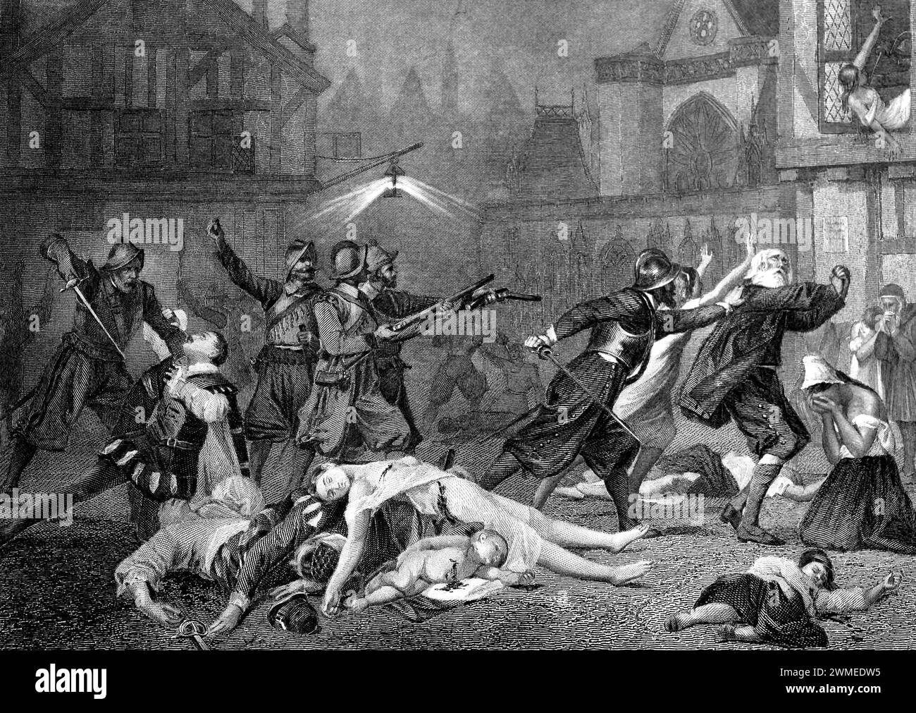 19th century engraving Massacre of St. Bartholomew Stock Photo