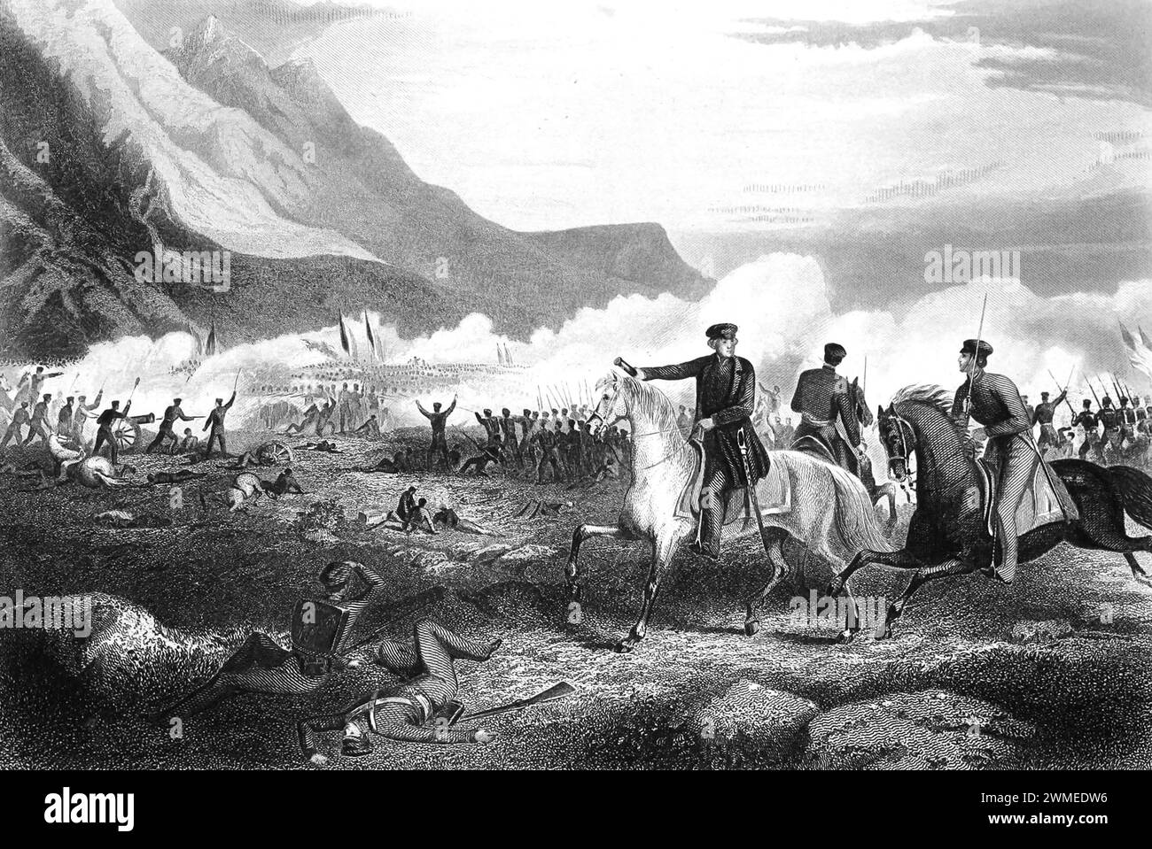 19th century engraving Battle of Buena Vista Stock Photo