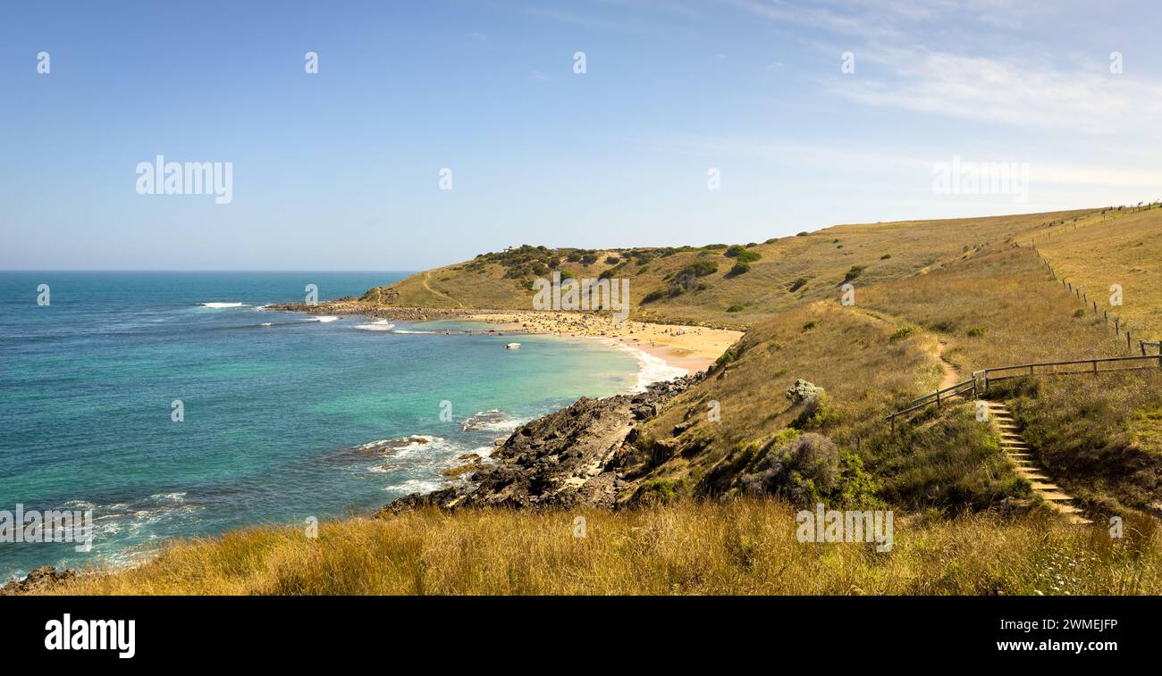 View of the coastline along the Heysen Trail at Kings Beach in Victor Harbor on the Fleurieu Peninsula, South Australia Stock Photo