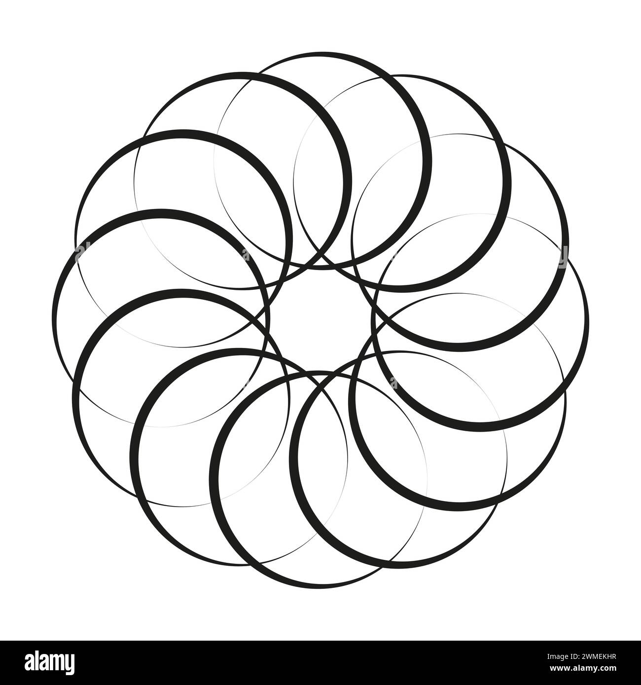 Geometric flower pattern. Overlapping circles art. Symmetry, elegance. Vector illustration. EPS 10. Stock Vector