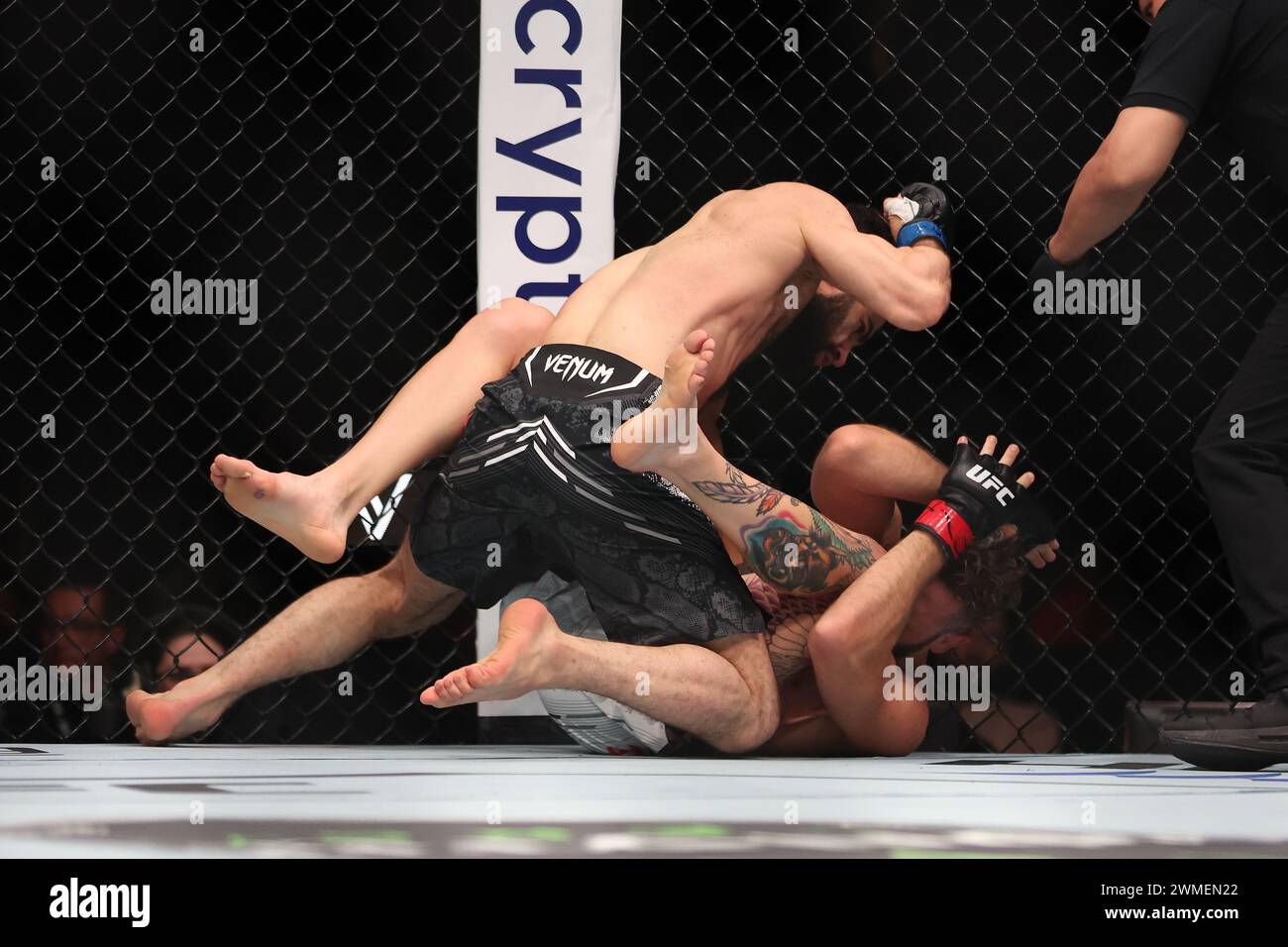 Mexico City, Mexico. 24th Feb, 2024. MEXICO CITY, MEX - February 24: Erik Silva and Muhammad Naimov fight in the 3-round Featherweight bout at the Arena CDMX for UFC Fight Night - Mexico City on February 24, 2024 in Mexico City, Distrito Federal, Mexico. (Photo by Alejandro Salazar/AG Fight) Credit: Px Images/Alamy Live News Stock Photo