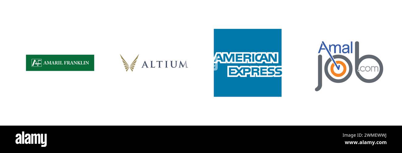American Express,Amaril Franklin,amalJOB,Altium Capital,Popular brand logo collection. Stock Vector