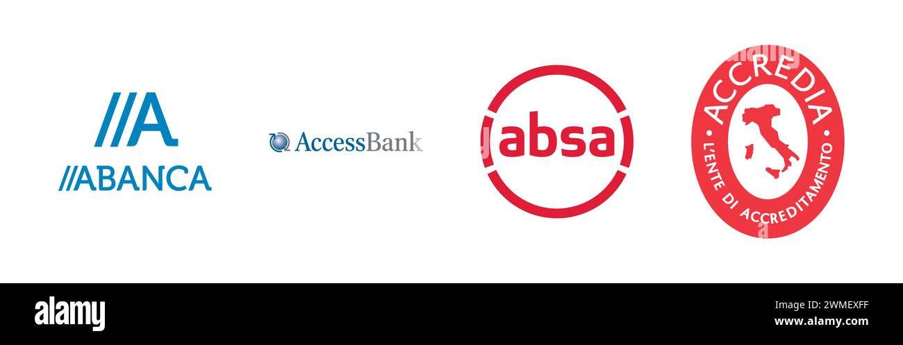 Accredia,AccessBank Azerbaijan,Absa,Abanca,Popular brand logo collection. Stock Vector