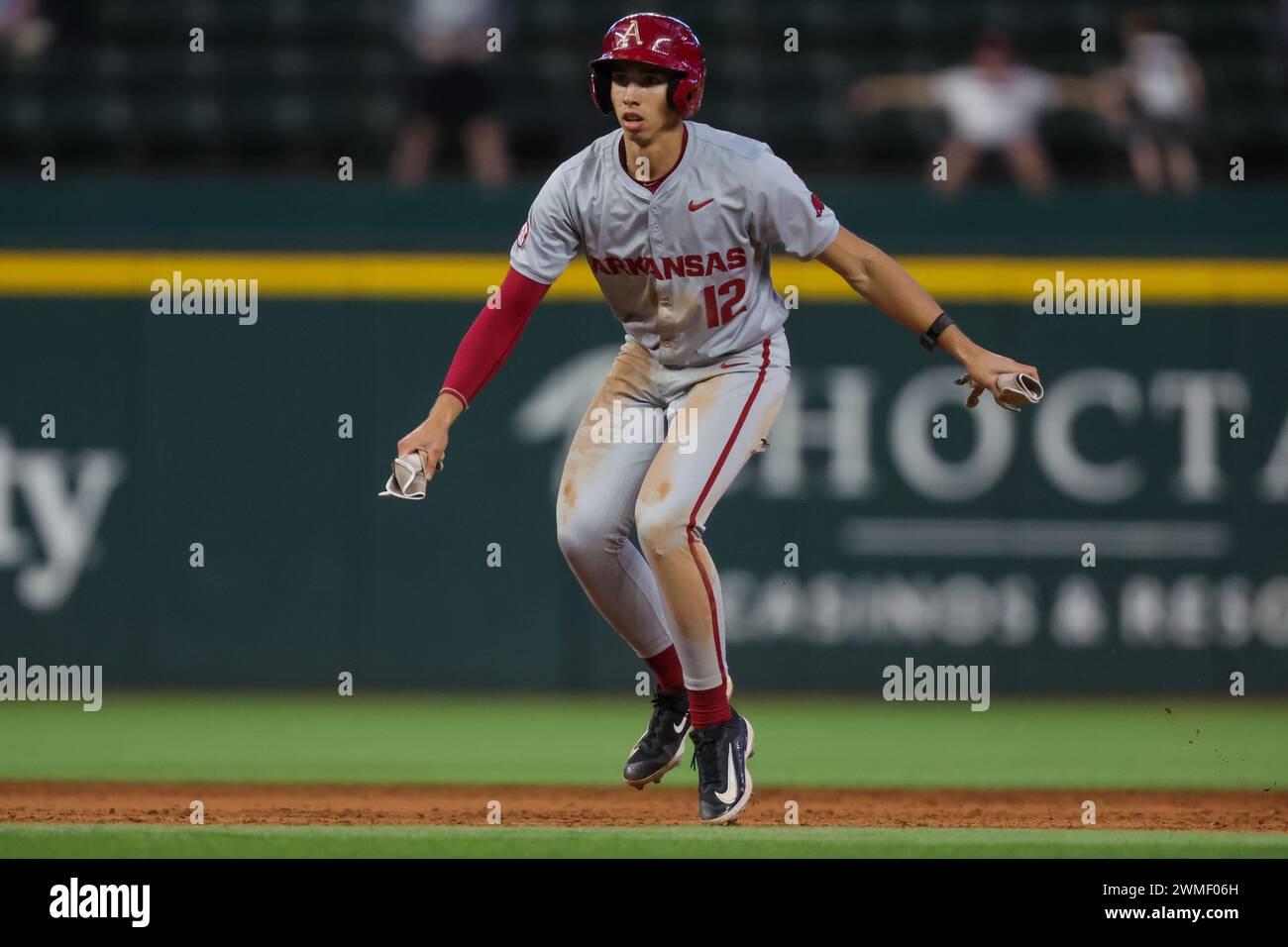 Defeated Razorback February 25, 2024: Razorback base runner Jared Sprague-Lott #12 works ...