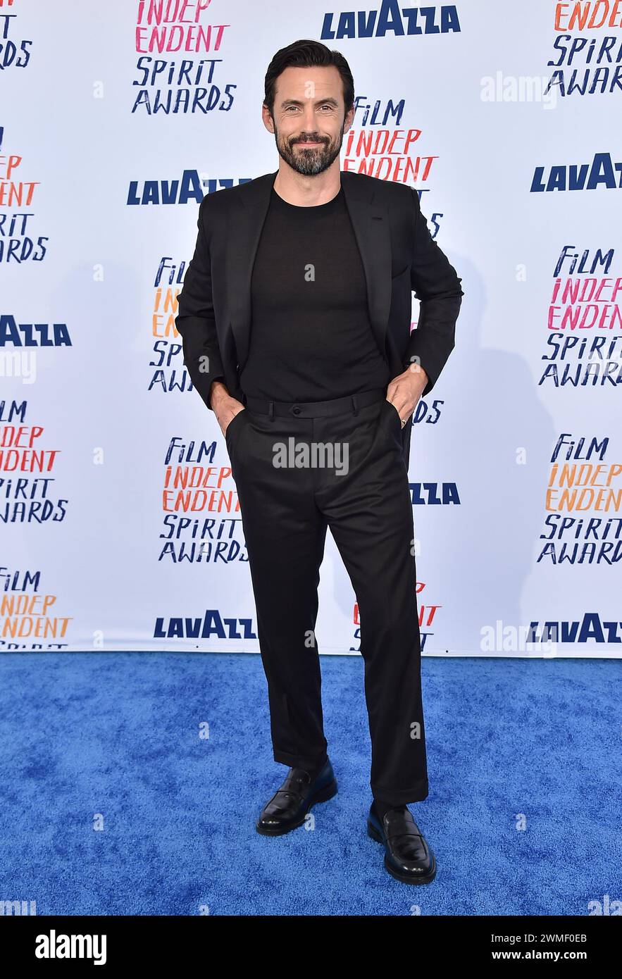 Milo Ventimiglia arriving to the 2024 Film Independent Spirit Awards at