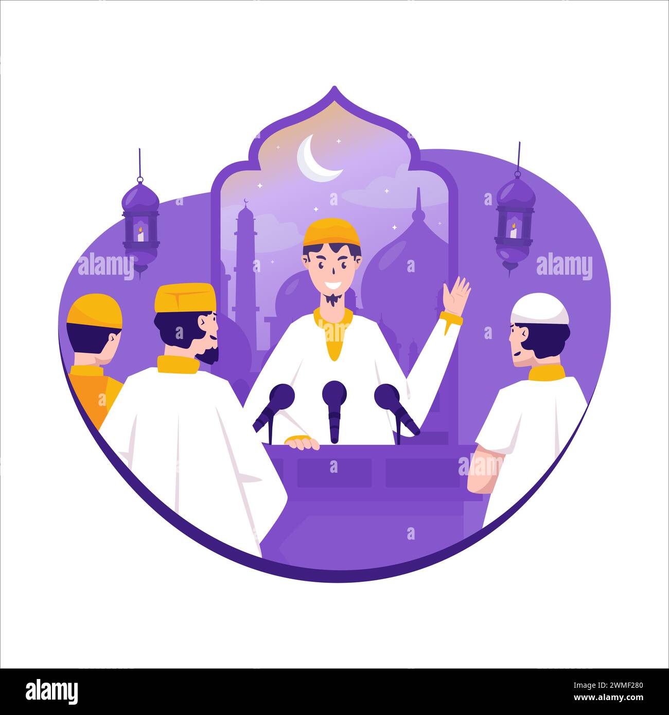 Illustration of a Muslim preaching at a mosque Stock Vector