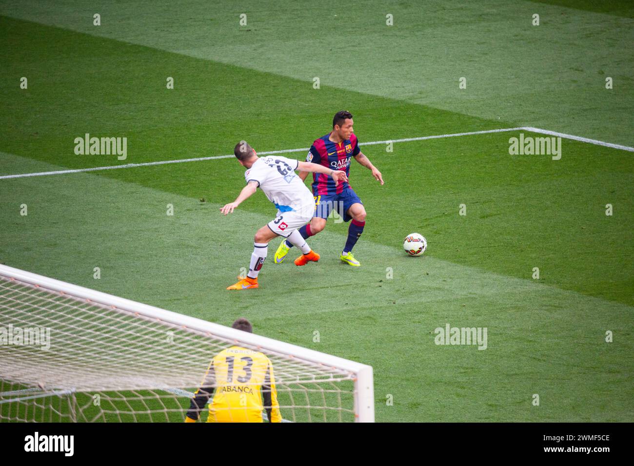 ADRIANO, BARCELONA FC, 2015: Adriano of Barcelona works an opening in the box. The final game of the La Liga 2014-15 season in Spain between Barcelona FC and Deportivo de La Coruna at Camp Nou, Barcelona on May 23 2015. The Game finished 2-2. Barcelona celebrated winning the championship title and legend Xavi's final home game. Deportivo got the point they needed to avoid relegation. Photograph: Rob Watkins Stock Photo