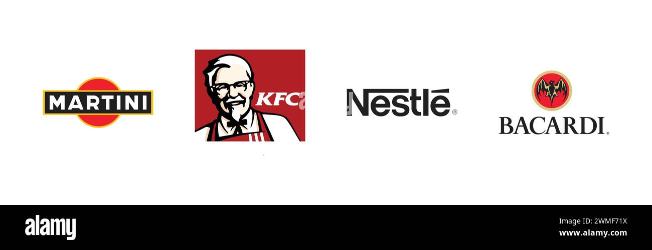 Martini,Nestle,KFC new,Bacardi,Popular brand logo collection Stock Vector