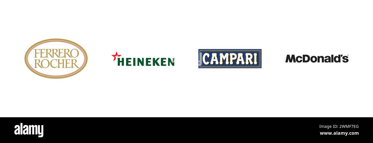 Heineken,Campari,McDonald’s,Ferrero Rocher,Popular brand logo collection Stock Vector