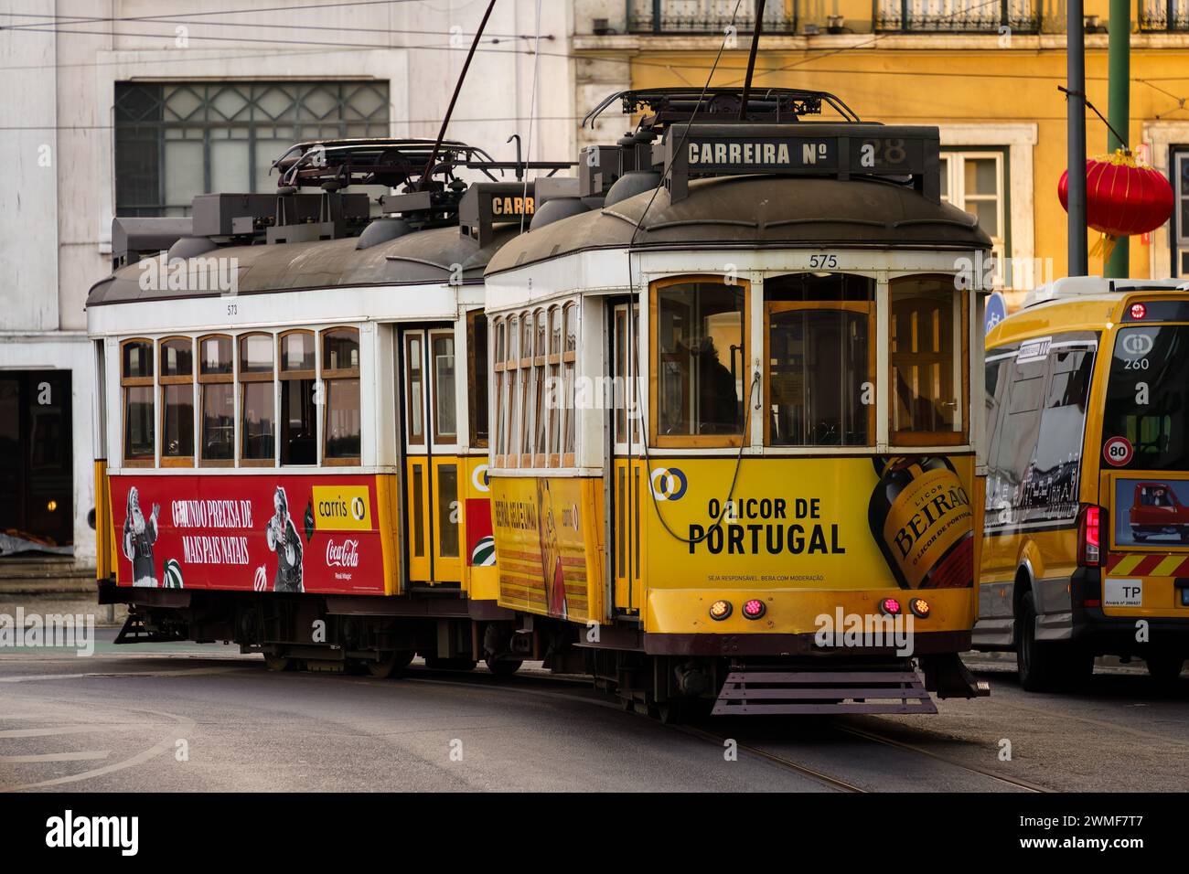Famous number 28 tram in Lisbon, Portugal. February 1, 2024. Stock Photo