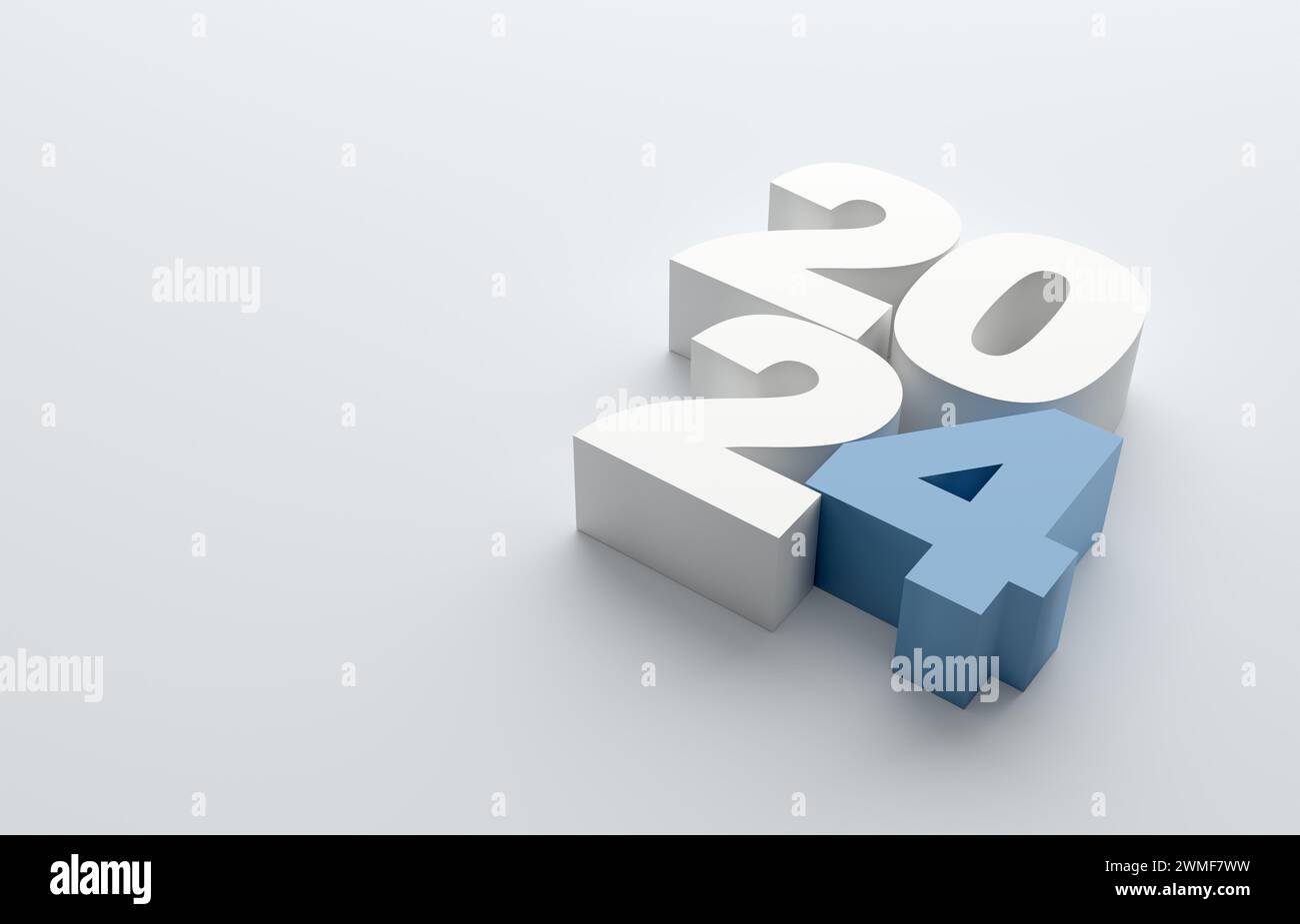 2024 new year business trends concept. 2024 year numbers on white background with copy space. 3D render. Stock Photo