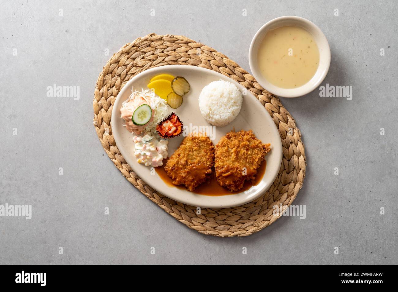 Pork cutlet set meal Korean food dish dongaseu Tonkatsu Fish Cutlet