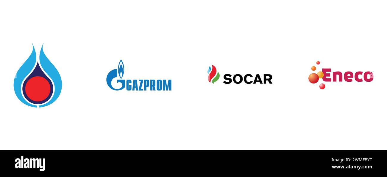 ENECO, SOCAR, PTT PUBLIC COMPANY, GAZPROM. vector illustration isolated on white background. Stock Vector