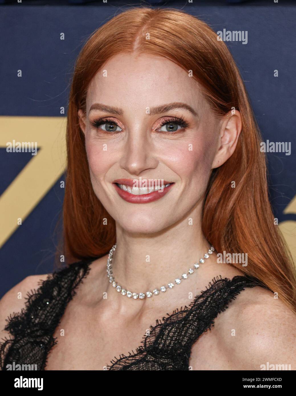 LOS ANGELES, CALIFORNIA, USA - FEBRUARY 24: Jessica Chastain wearing a custom Armani dress and DeBeers jewelry arrives at the 30th Annual Screen Actors Guild Awards held at the Shrine Auditorium and Expo Hall on February 24, 2024 in Los Angeles, California, United States. (Photo by Xavier Collin/Image Press Agency) Stock Photo