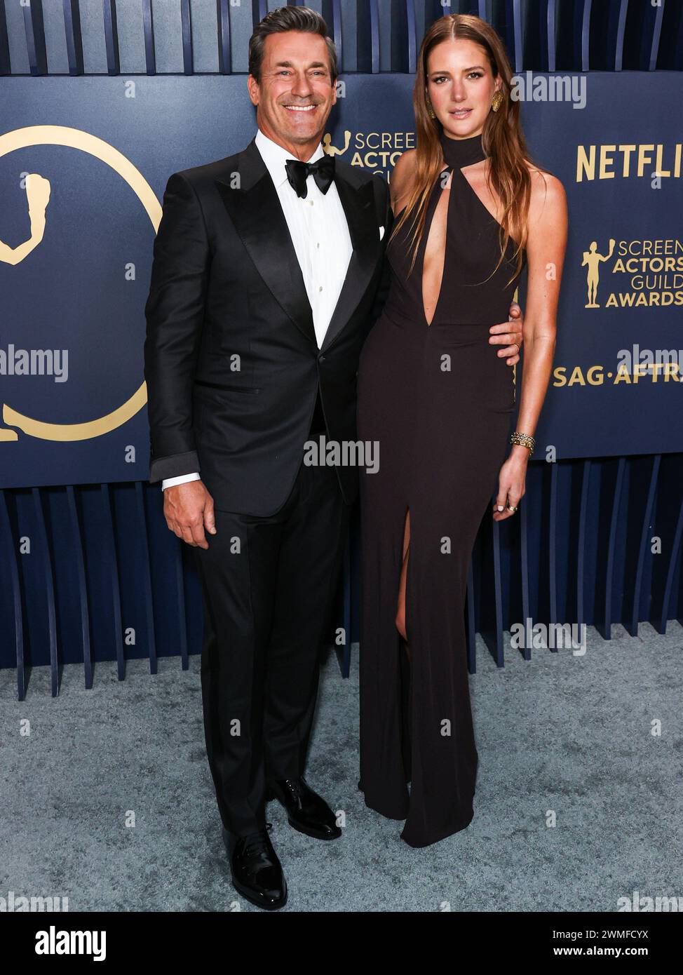 LOS ANGELES, CALIFORNIA, USA - FEBRUARY 24: Jon Hamm and wife Anna Osceola arrive at the 30th Annual Screen Actors Guild Awards held at the Shrine Auditorium and Expo Hall on February 24, 2024 in Los Angeles, California, United States. (Photo by Xavier Collin/Image Press Agency) Stock Photo