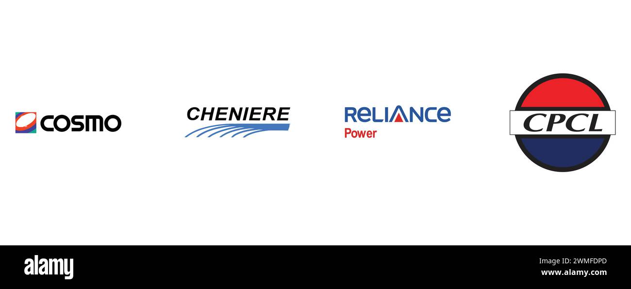 RELIANCE POWER, COSMO OIL COMPANY, CHENNAI PETROLEUM CORPORATION CPCL, CHENIERE ENERGY. vector illustration isolated on white background. Stock Vector