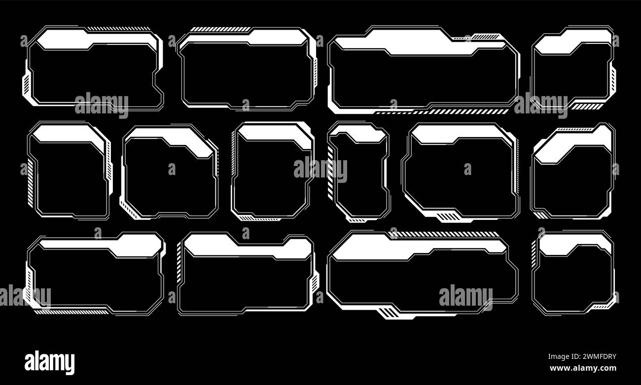 White futuristic HUD, UI elements. Sci-fi user interface text boxes ...