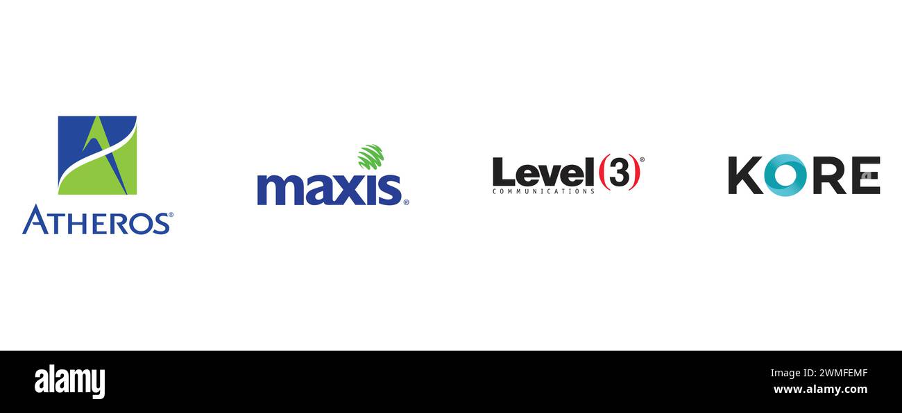 ATHEROS, LEVEL 3 COMMUNICATIONS, MAXIS COMMUNICATIONS, KORE. vector ...