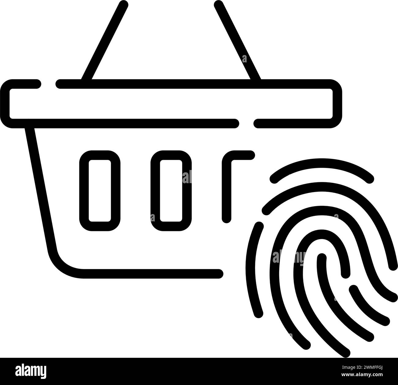 Shopping basket and fingerprint. E-commerce biometric authentication. Pixel perfect vector icon Stock Vector