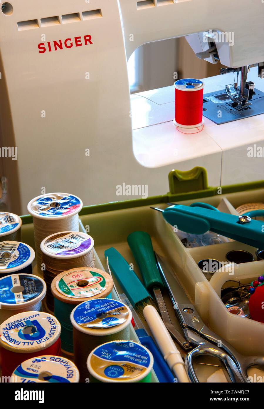 Sewing project in progress with Singer sewing machine. Cary, North