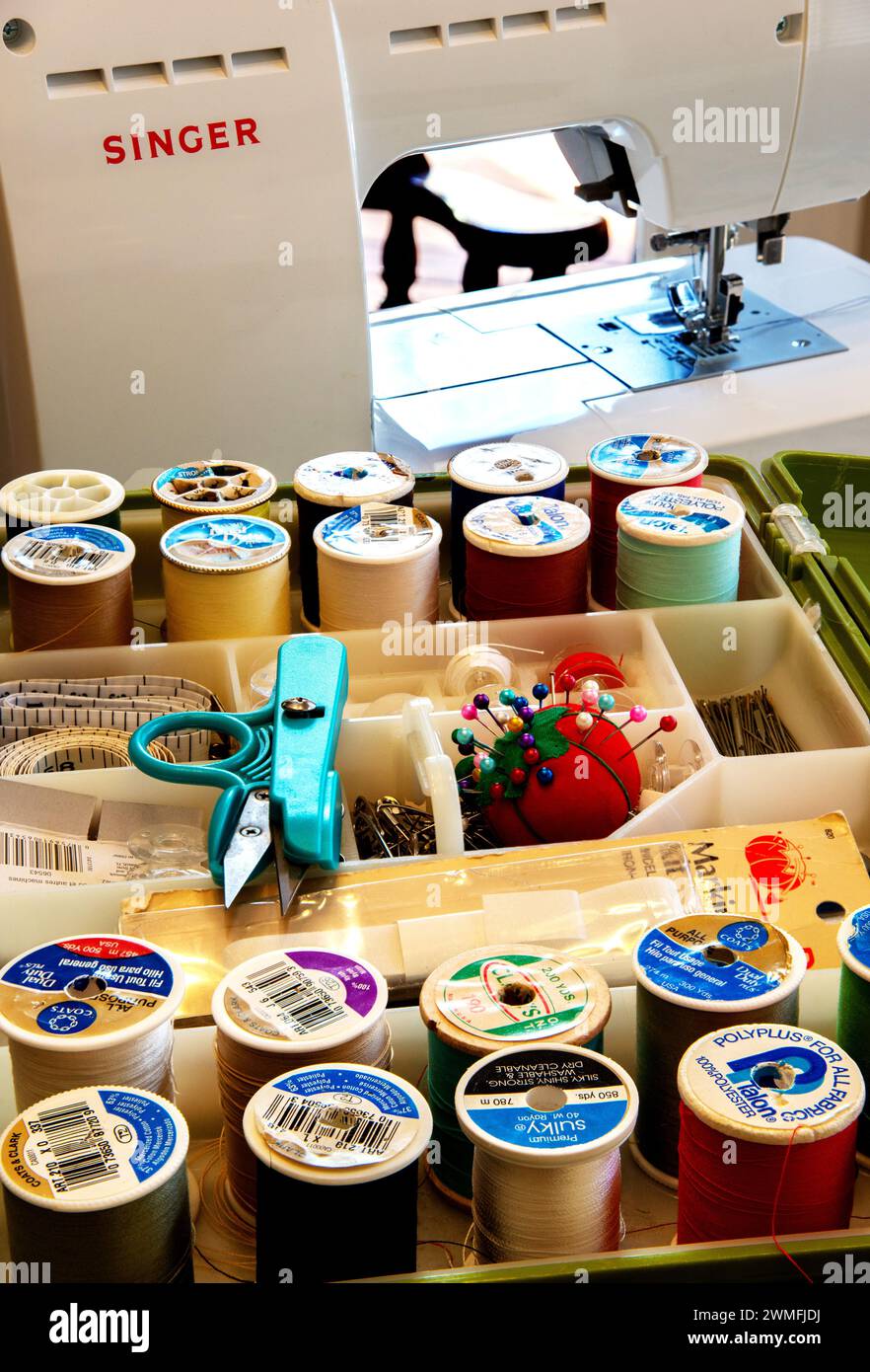 Sewing project in progress with Singer sewing machine. Cary, North