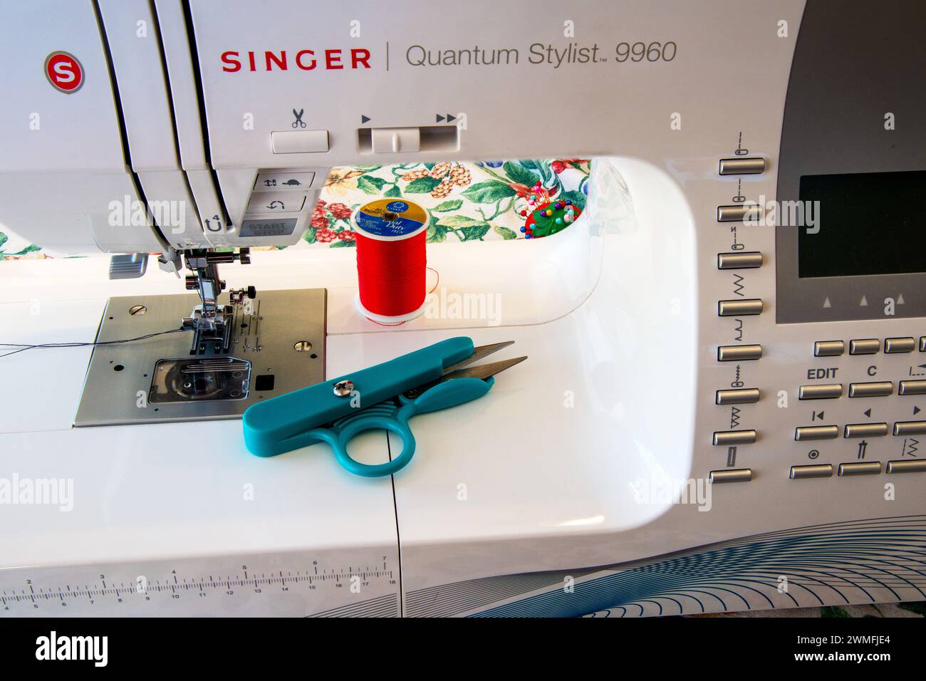 Sewing project in progress with Singer sewing machine. Cary, North