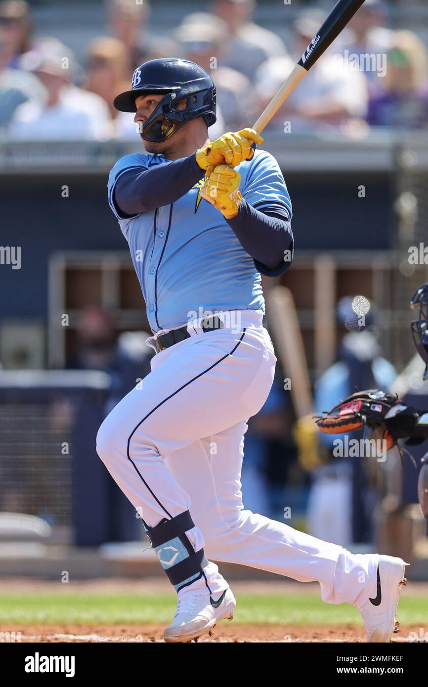 Port Charlotte, FL Tampa Bay Rays catcher Alex Jackson (40) lines out