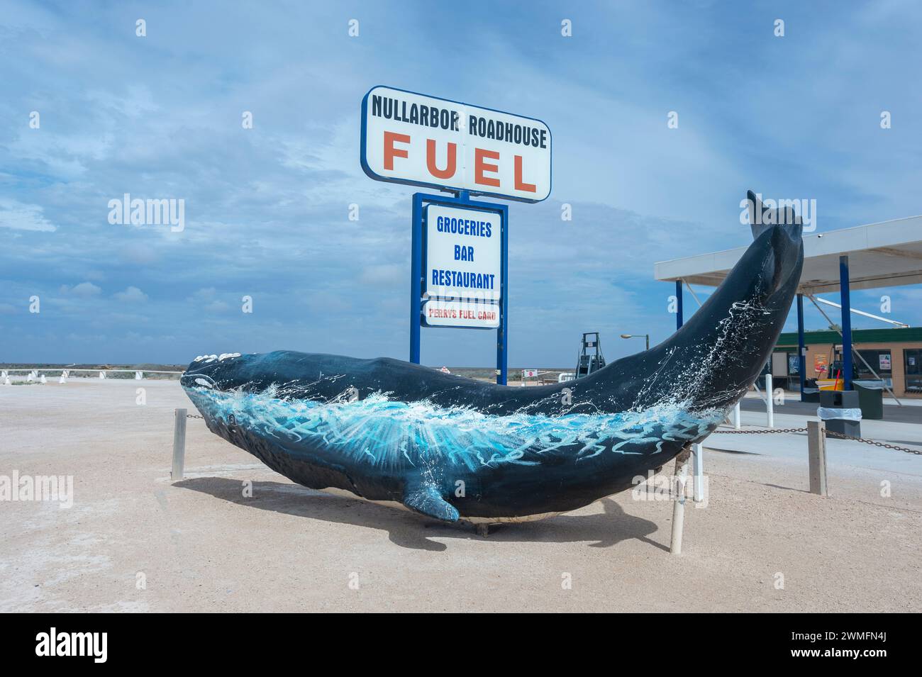 Statue of a whale outside the Nullarbor Roadhouse along the Eyre ...