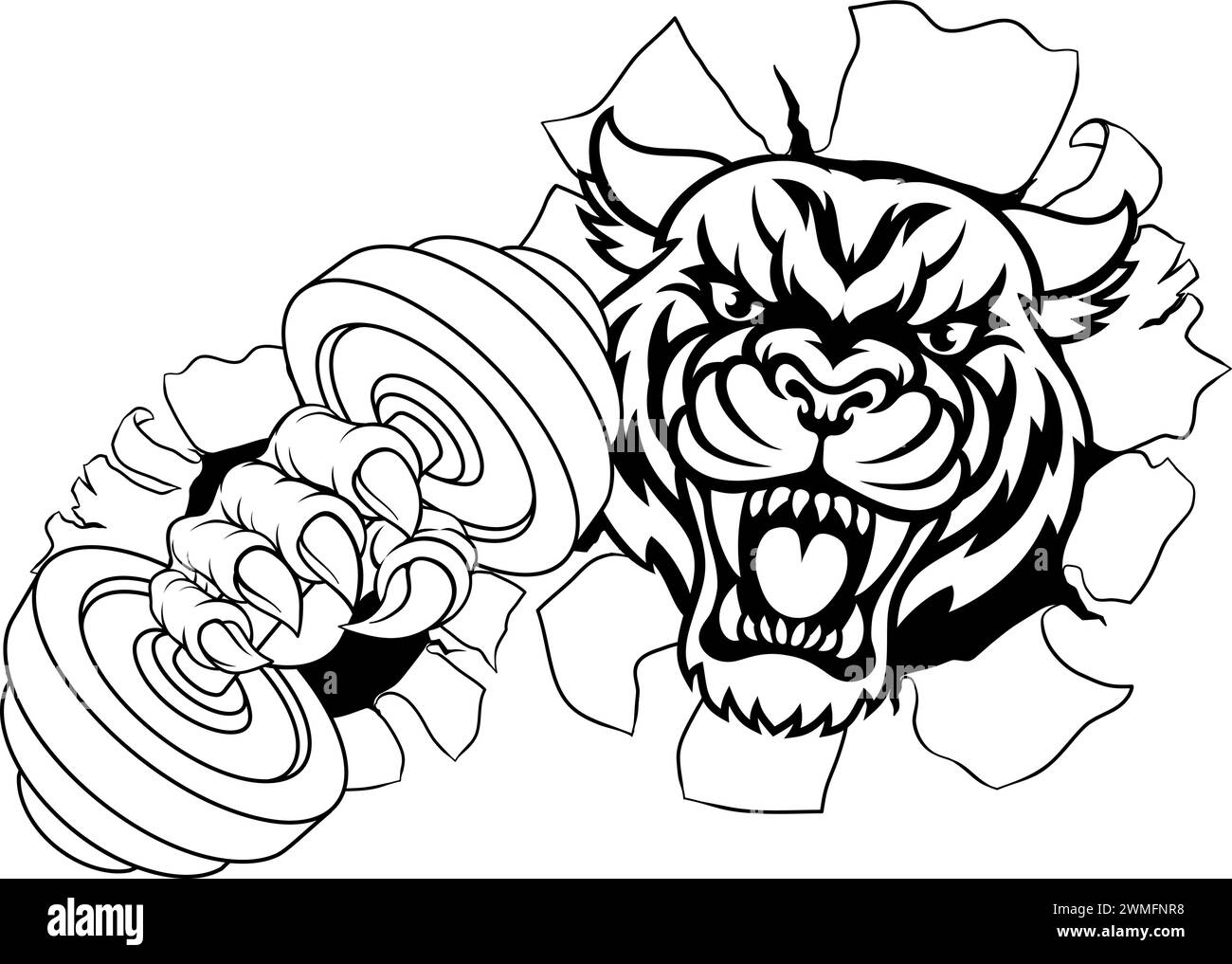 Tiger Weight Lifting Dumbbell Gym Animal Mascot Stock Vector Image