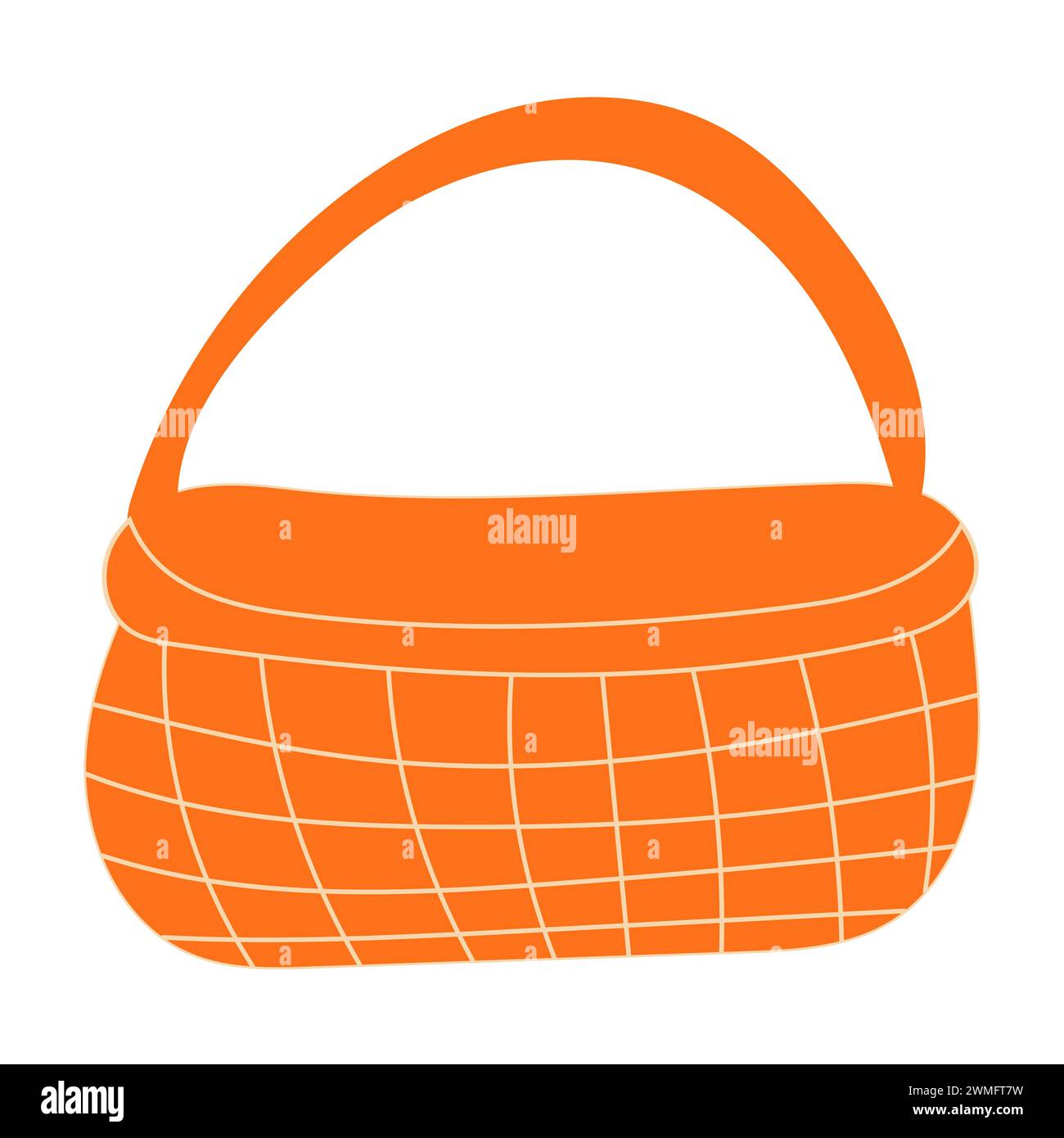 Eco-friendly wicker straw empty color basket for garden and home. For egg hunting on Easter, picnics in nature, going to the grocery store. Hand drawn Stock Vector