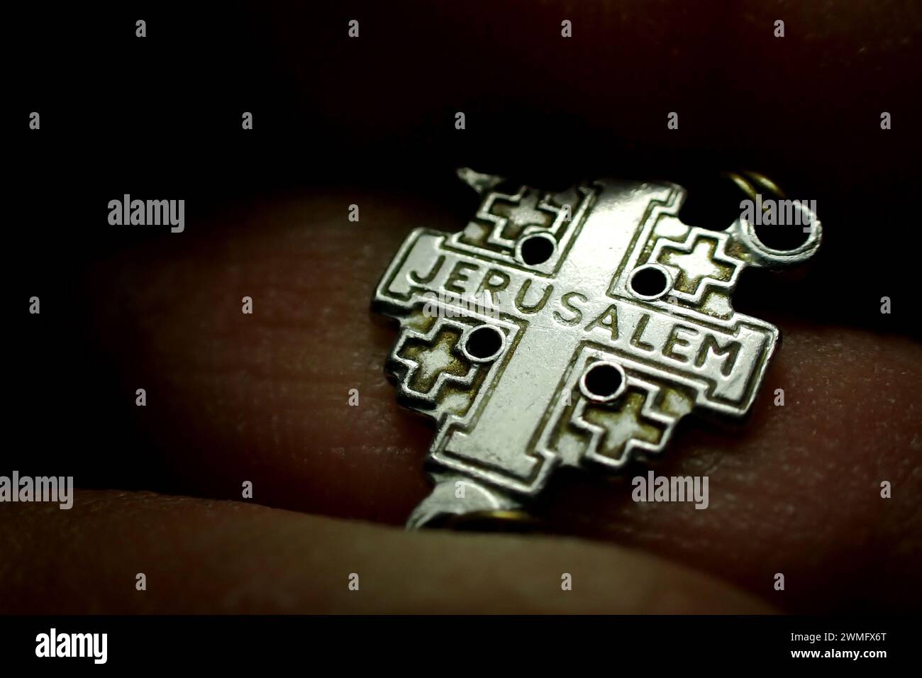 Macro view of the Celtic cross of Jerusalem, depicting a central cross ...
