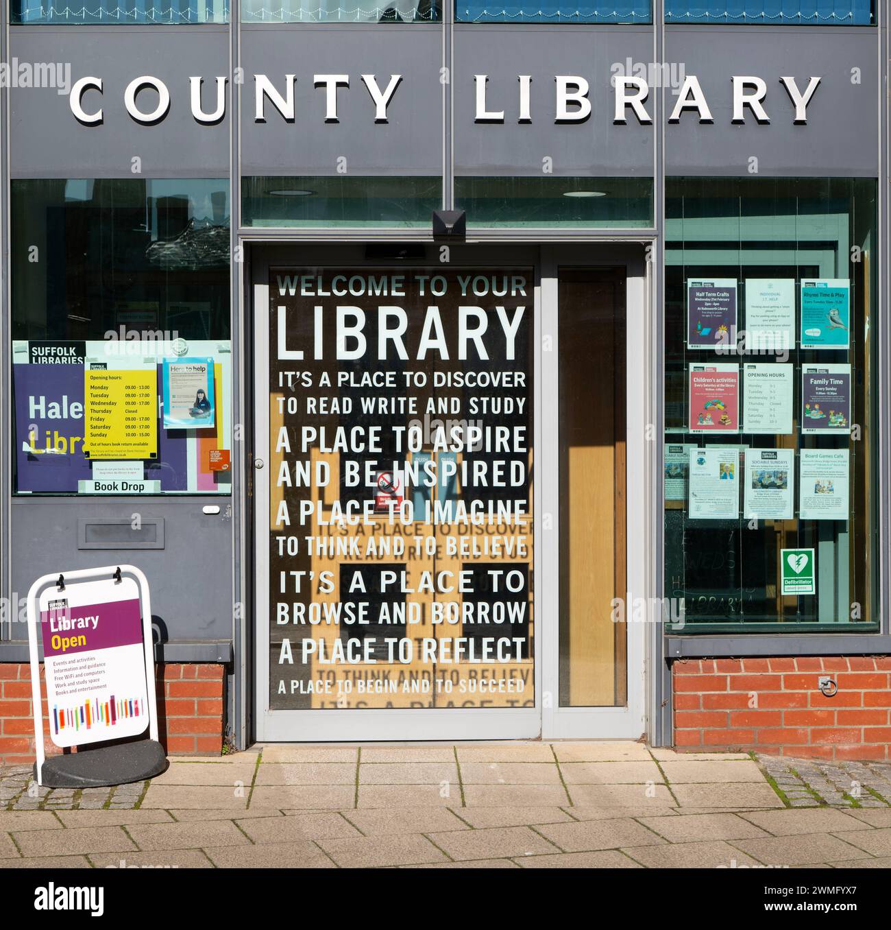 County Library promotion of the value of libraries, Halesworth, Suffolk, England, UK Stock Photo