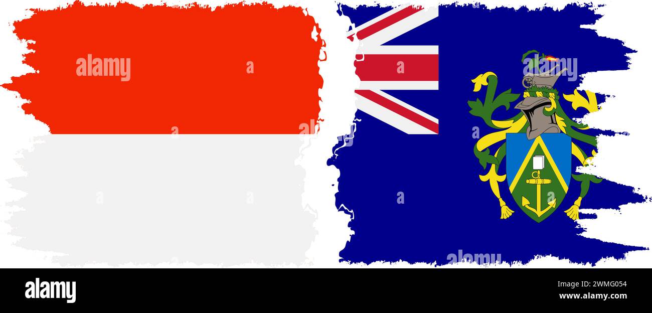 Pitcairn Islands and Indonesia grunge flags connection, vector Stock Vector