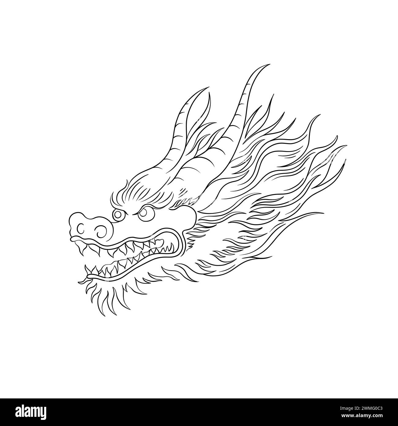 Oriental Chinese vector dragon head. Traditional symbol of the Chinese zodiac. The serpent dragon is made in a linear hand-drawn style. Stock Vector