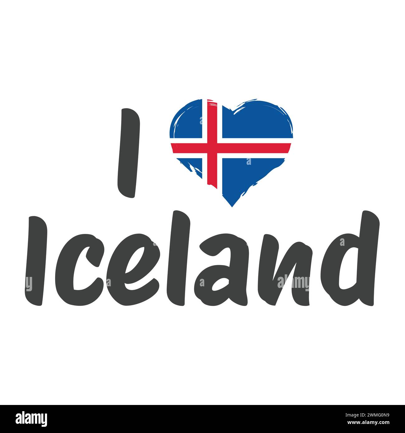 I love Iceland vector text lettering. Design with Icelandic flag. Stock Vector