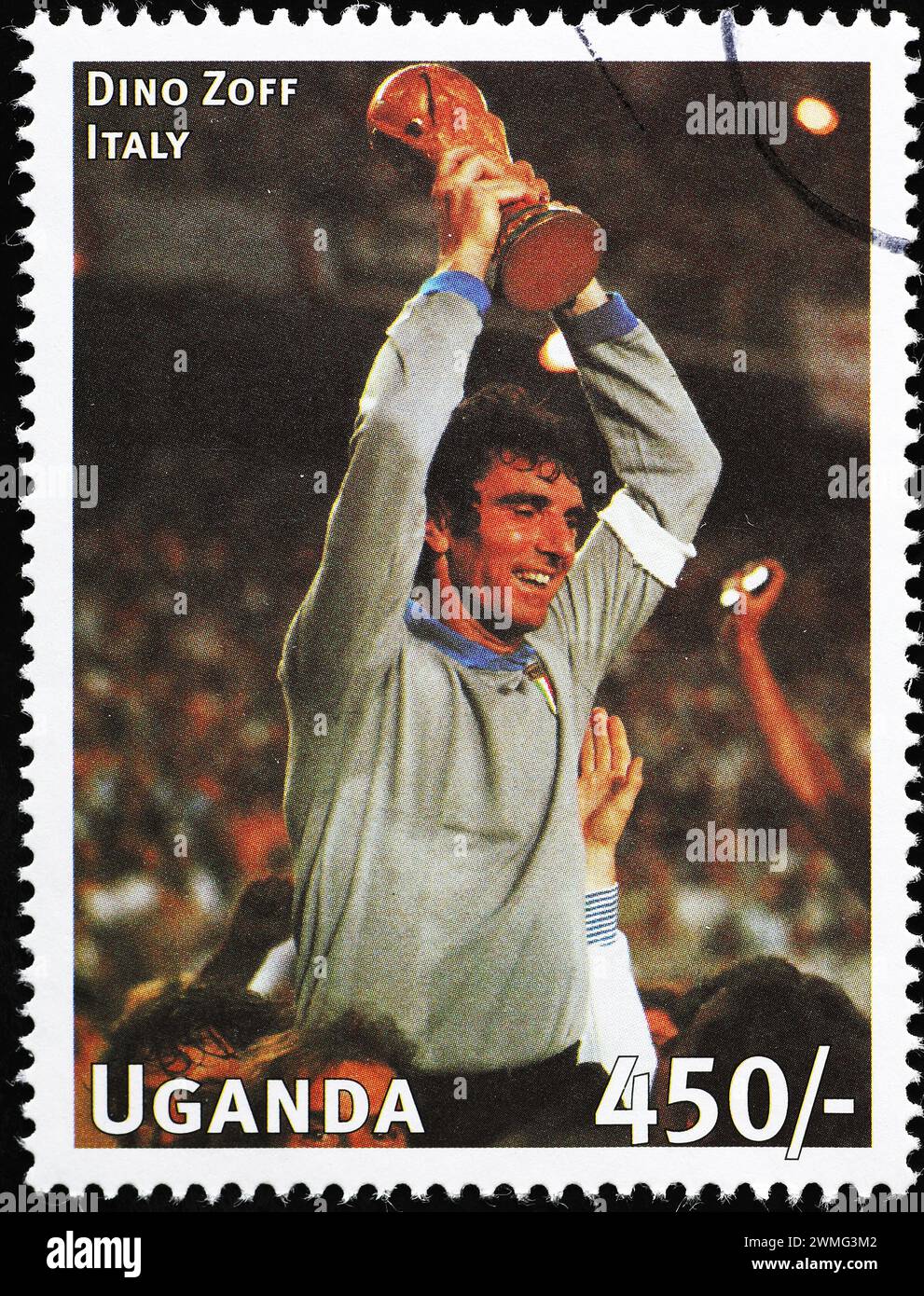 Dino Zoff with the World Cup of 1982 on postage stamp Stock Photo