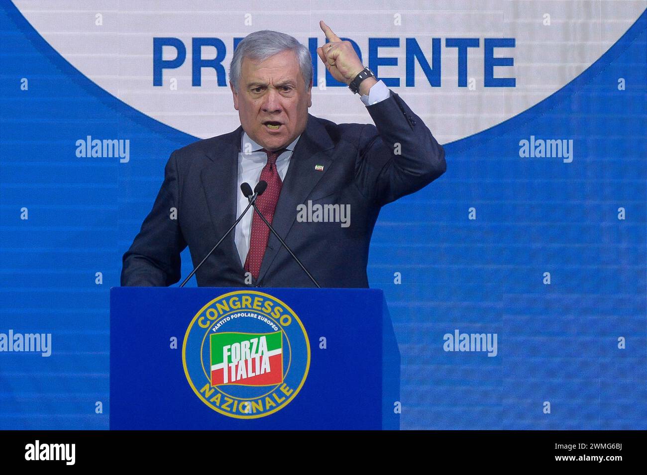 Italy, Rome, February 24, 2024 : National Congress of Forza Italia, in the photo Antonio Tajani elected new secretary   Photo © Stefano Carofei/Sintes Stock Photo
