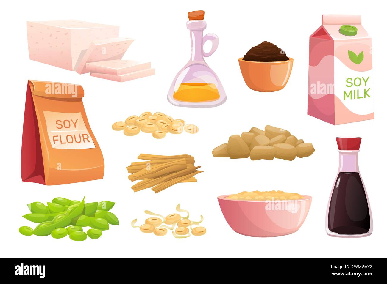 Cartoon soy products. Vegetable protein from legumes. Tofu cheese