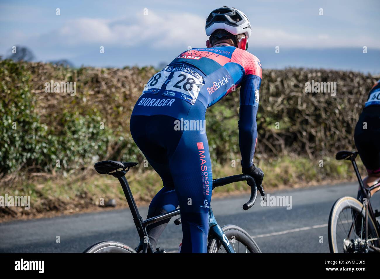 Out of the saddle effort during the British Cycling Clayton Spring Classic, Clitheroe, Ribble Valley, Lancashire. Stock Photo