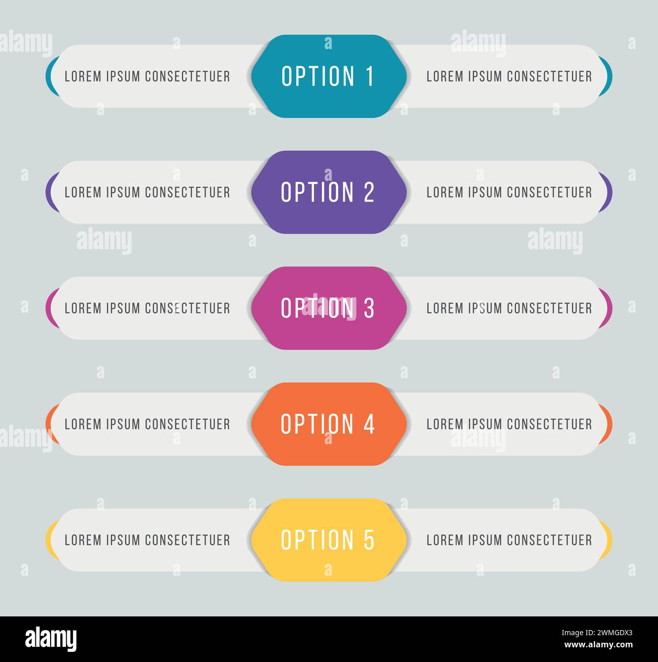 Infographics comparison 5 Options design template Stock Vector