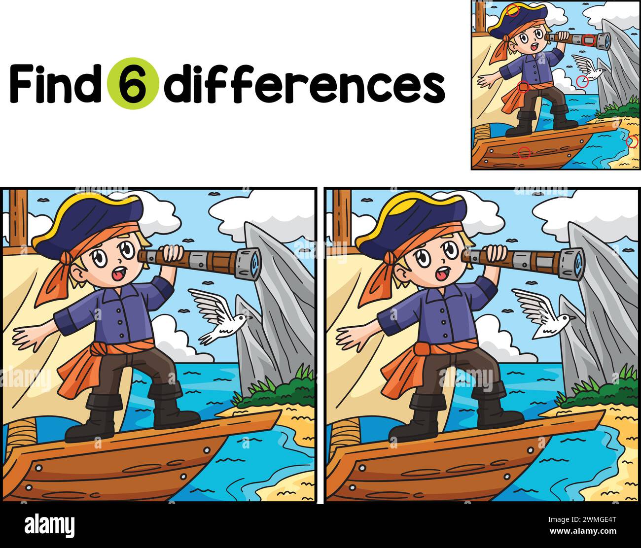 Pirate Differences Pirate Looking with Telescope Find The Differences Stock Vector Image ...
