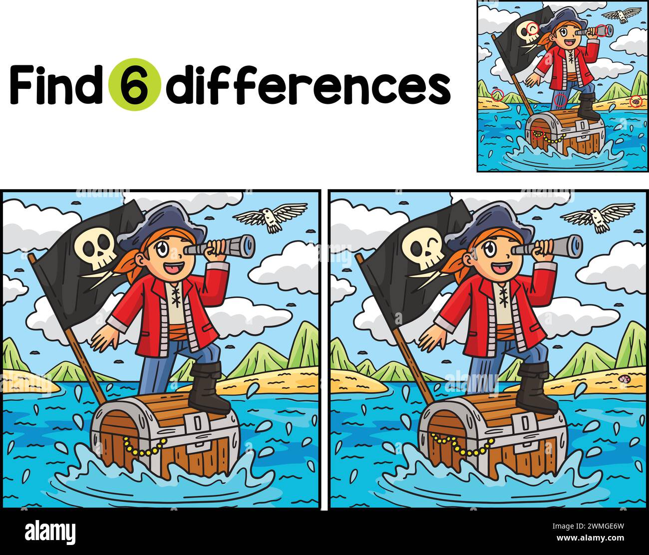 Pirate and Chest Floating Find The Differences Stock Vector Image & Art ...