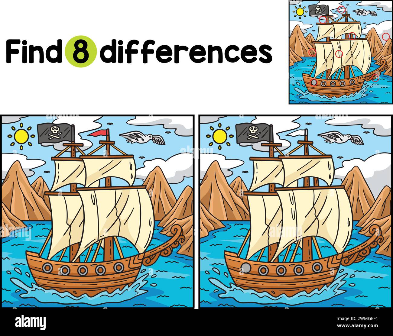 Pirate Ship Find The Differences Stock Vector Image & Art Alamy